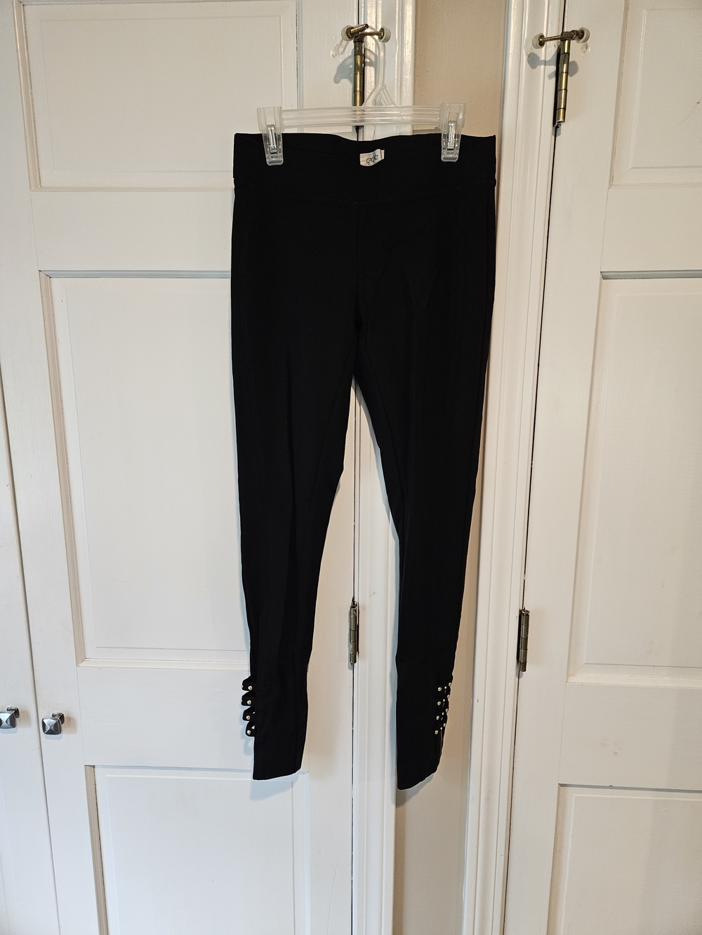 Black Women's Leggings with Studded Hem